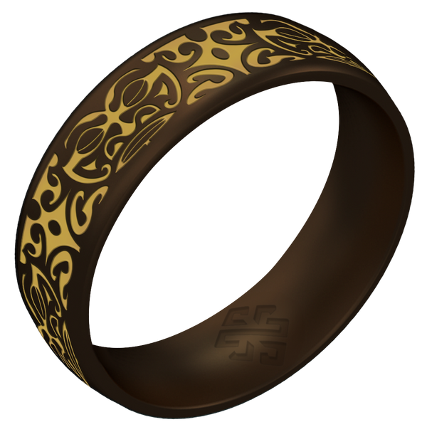 Gold Warrior of Wisdom Tiki God Silicone Ring on Arc 6mm