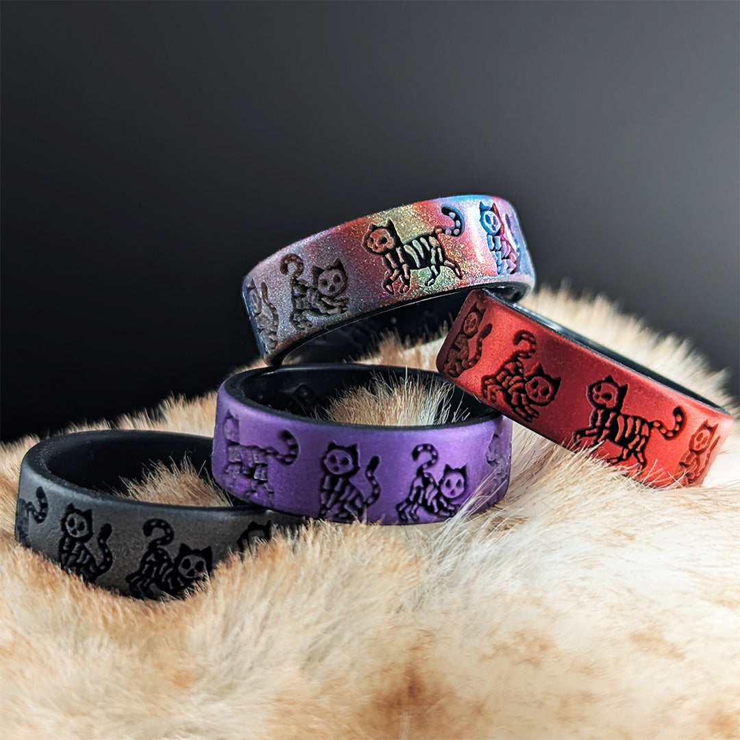 Skeleton Kitty Silicone Ring - Engraved Dual Layer
