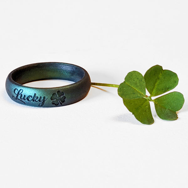 Lucky Clover Engraved Silicone Ring in Enchanted Forest Green