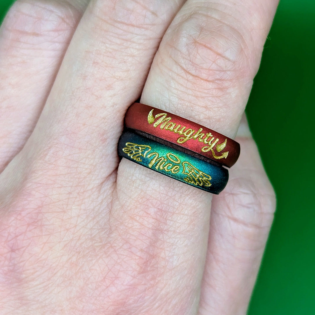 Naughty or Nice Silicone Ring with Gold Inlay - Arc 4mm Band - Custom Engraved