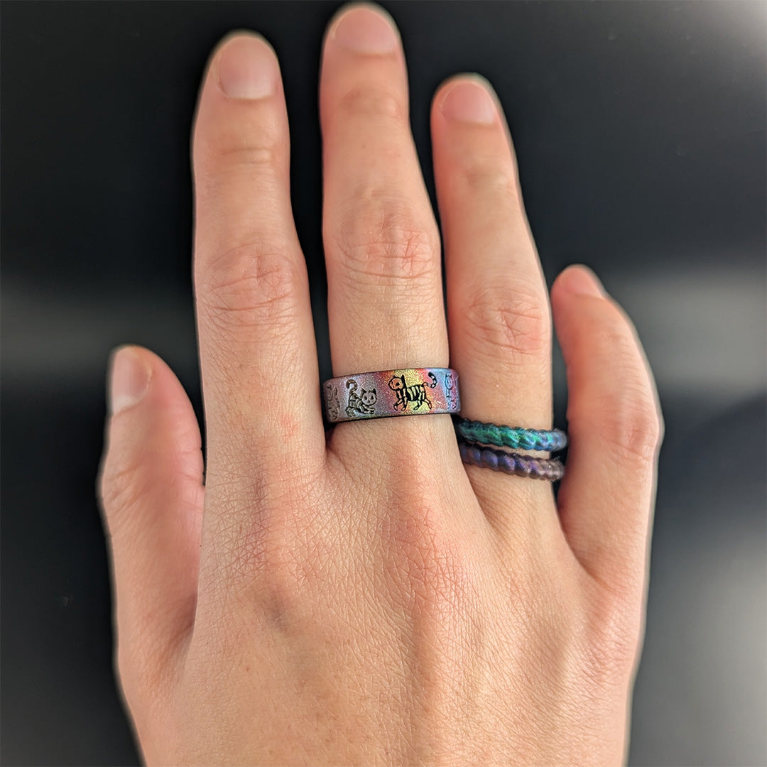 Skeleton Kitty Silicone Ring - Engraved Dual Layer