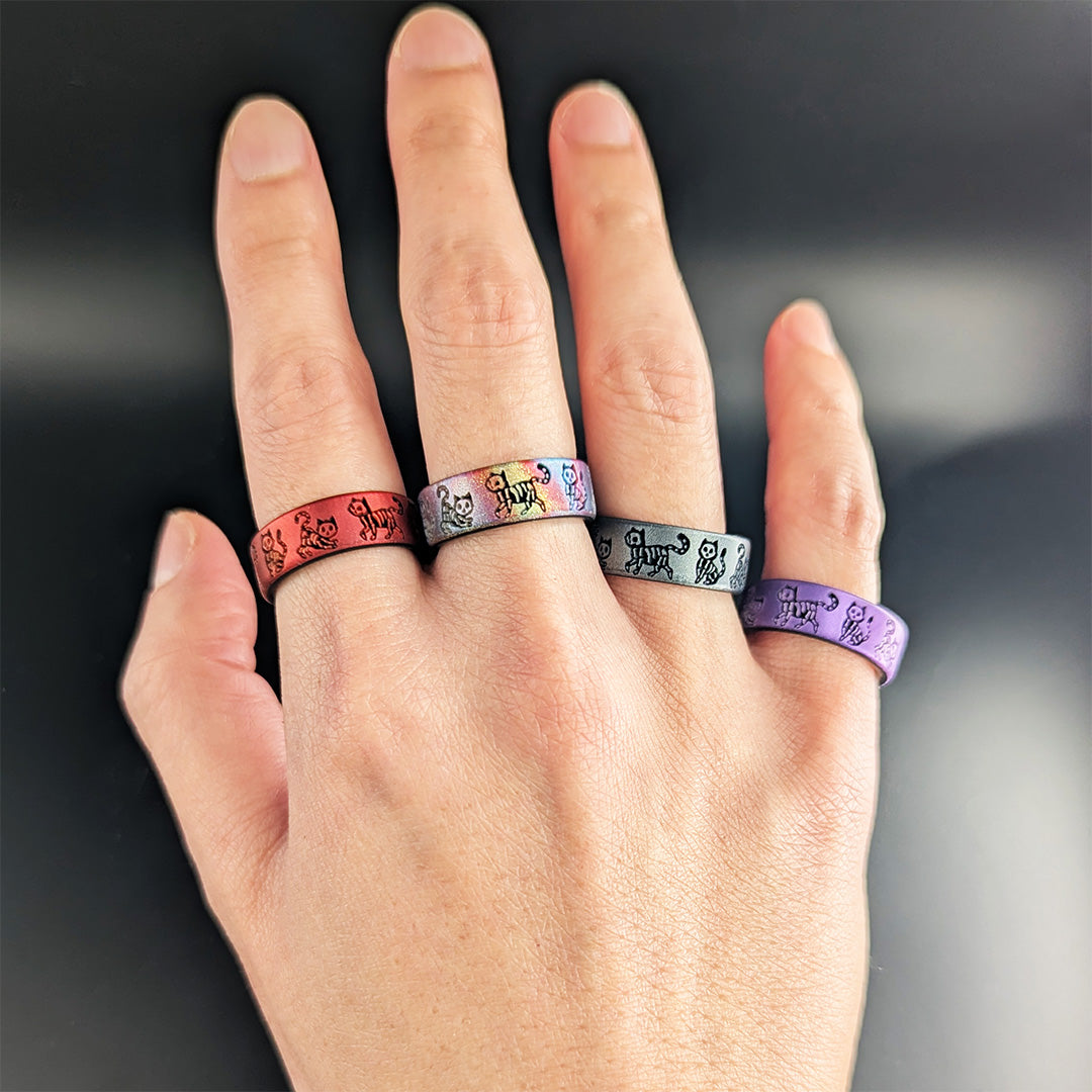 Skeleton Kitty Silicone Ring - Engraved Dual Layer