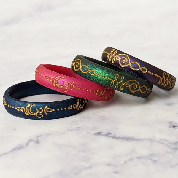 Gold Sanskrit Breathe Om Silicone Ring - Arc 4mm or 6mm Band