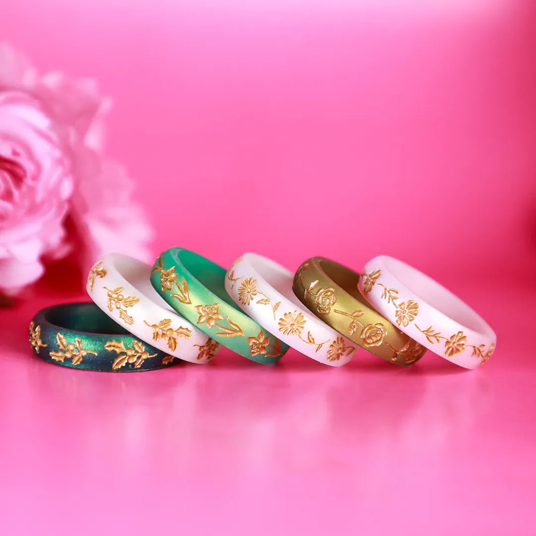 Gold Snowdrop Silicone Ring, January Birth Flower on Arc 4mm