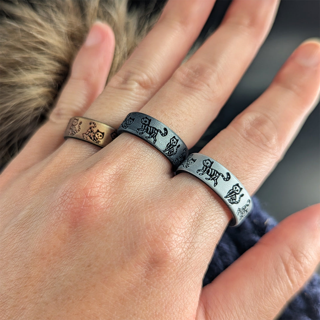 Skeleton Kitty Silicone Ring - Engraved Dual Layer