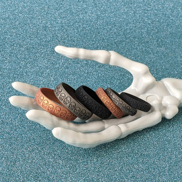 Skulls Silicone Ring - Custom Engraved Arc 4mm or 6mm Band