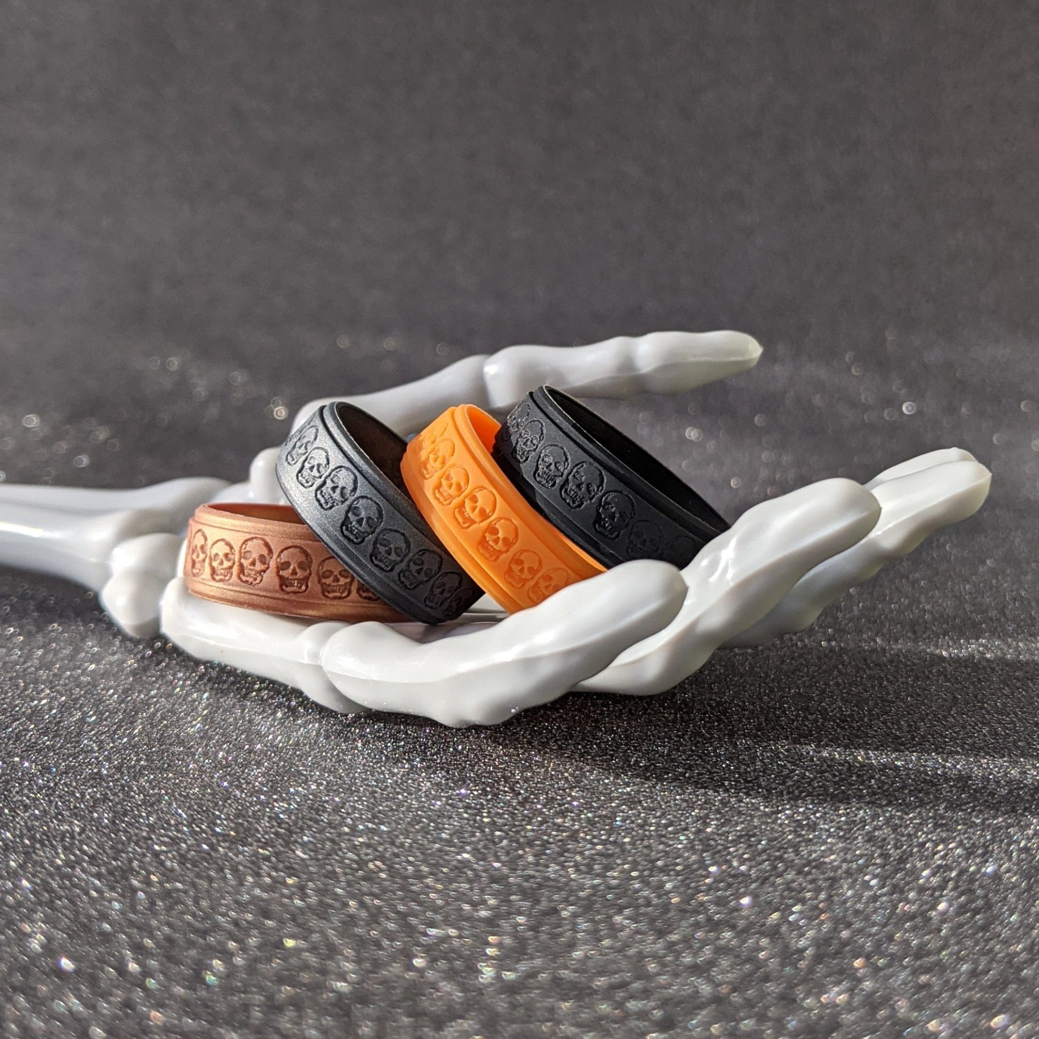 Skulls Silicone Ring for Men - Custom Engraved Rise 8mm Band