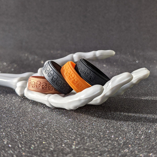 Skulls Silicone Ring for Men - Custom Engraved Rise 8mm Band