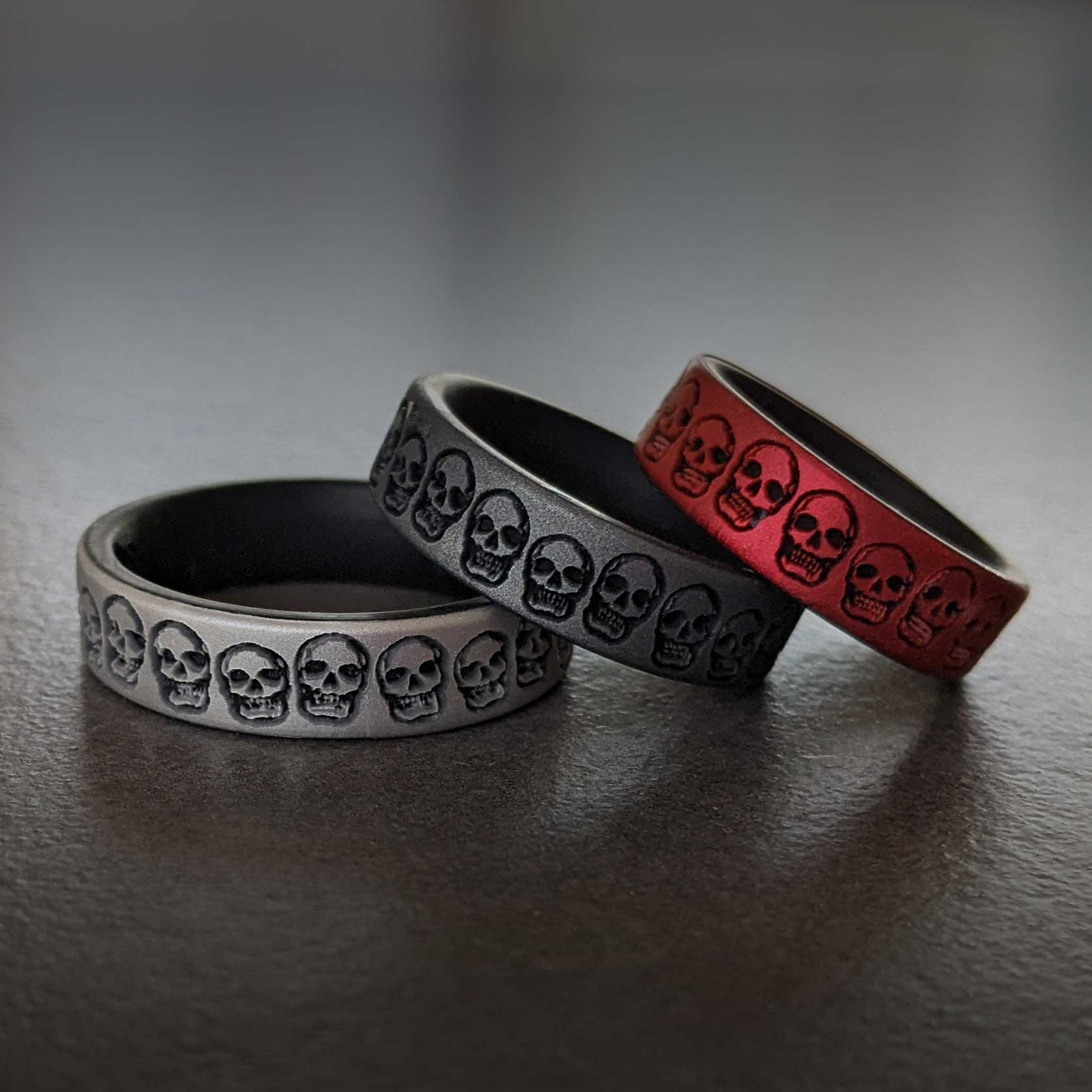 Skulls Silicone Rings - Engraved Dual Layer Band