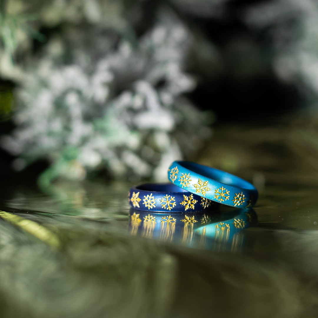 Golden Snowflakes Silicone Ring - Arc 4mm or 6mm Band - Custom Engraved