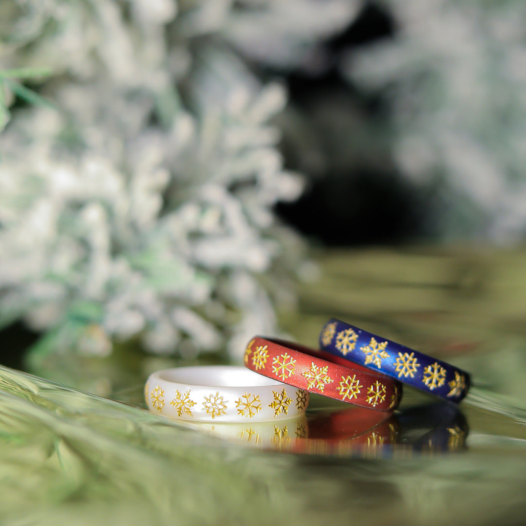 Golden Snowflakes Silicone Ring - Arc 4mm or 6mm Band - Custom Engraved