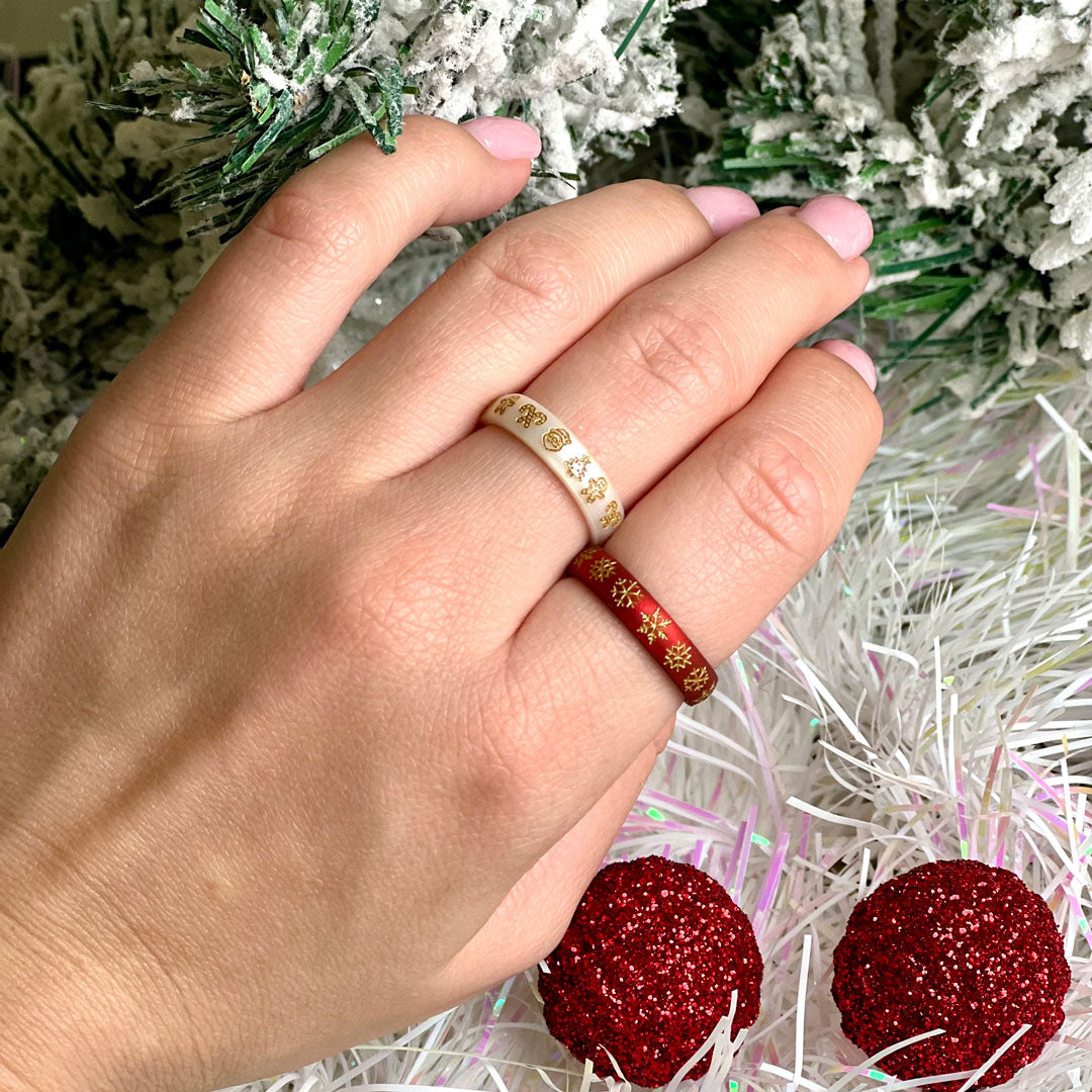 Golden Snowflakes Silicone Ring on Arc 4mm Band