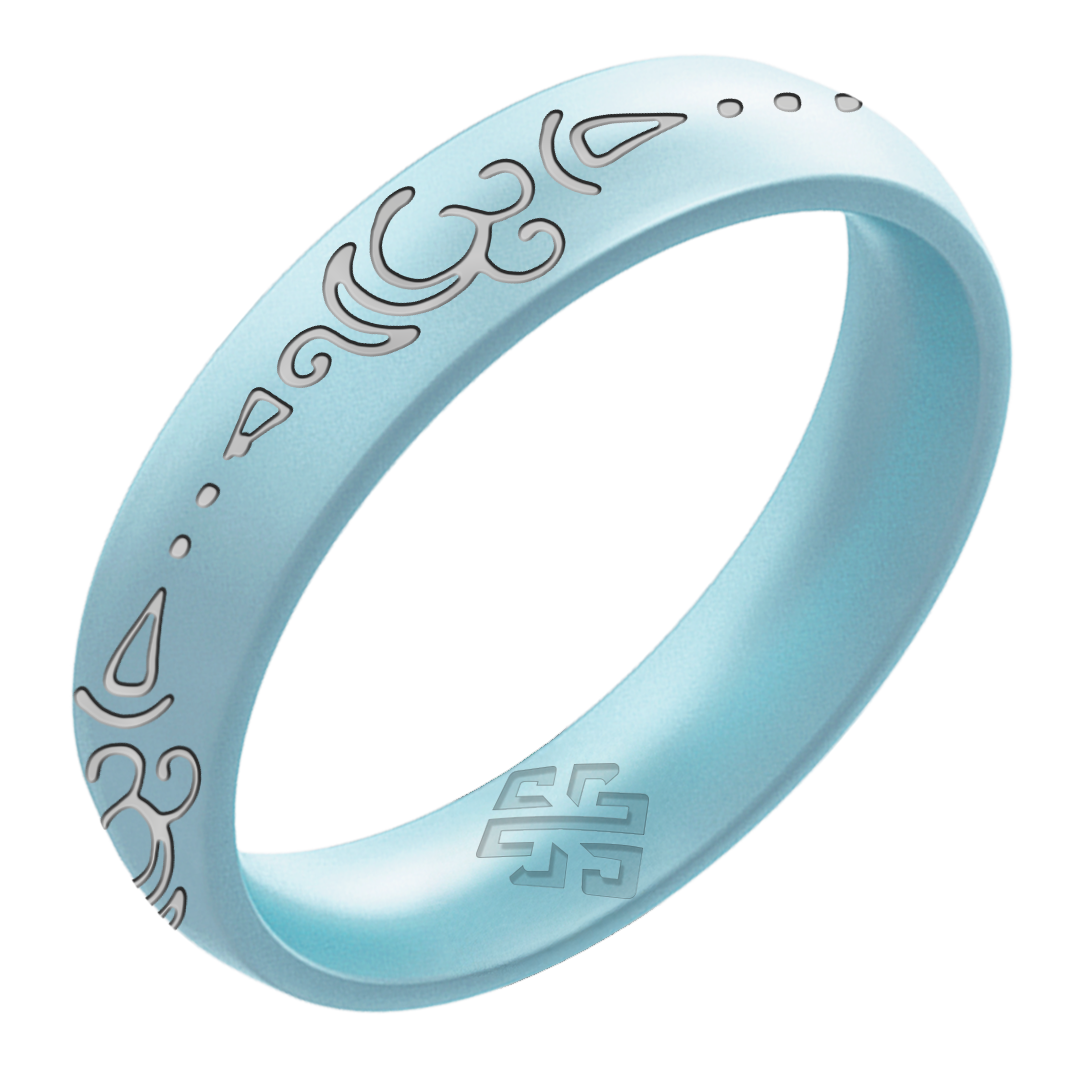 Silver Sanskrit Om Breathe Silicone Ring on Arc 4mm