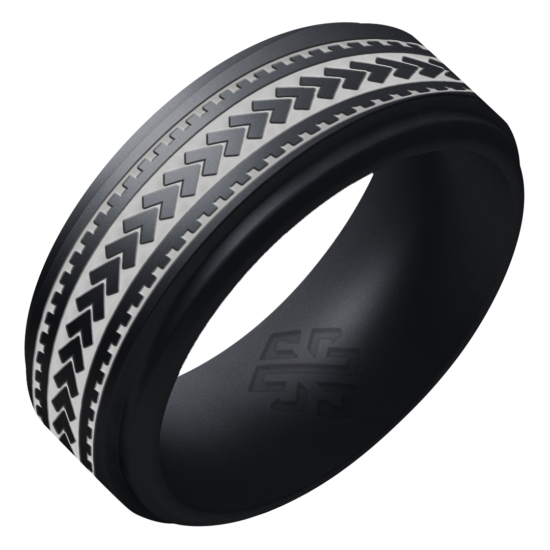Silver Warrior of Courage Spearheads Silicone Ring on Rise 8mm