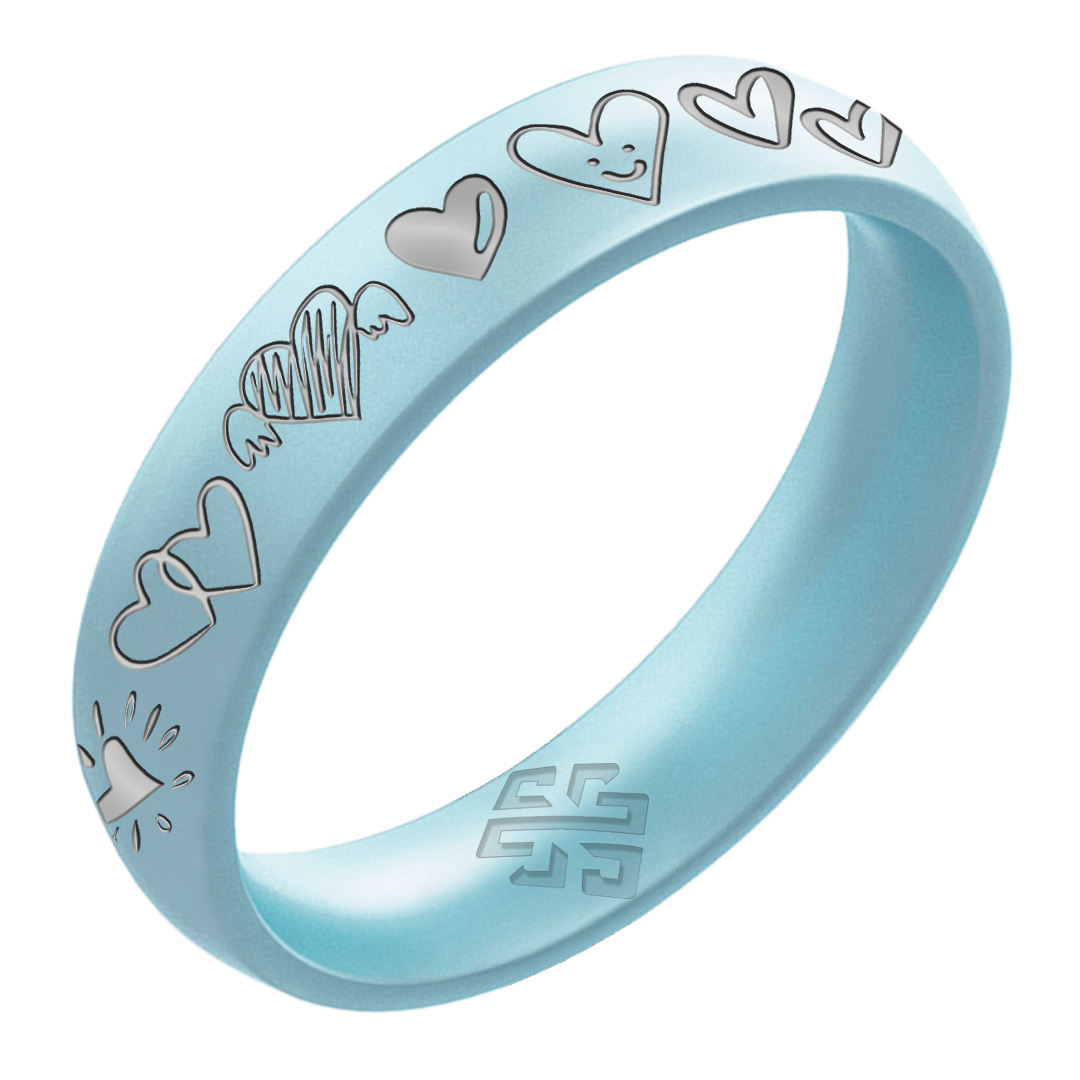 12 Hearts Silicone Ring, Engraved with Silver Inlay - Arc 4mm