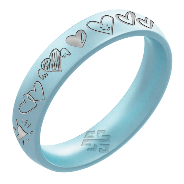 12 Hearts Silicone Ring, Engraved with Silver Inlay - Arc 4mm