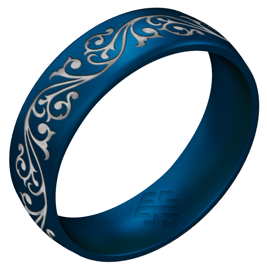 Filigree Silicone Ring, Engraved with Silver Inlay - Arc 6mm