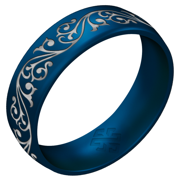 Filigree Silicone Ring, Engraved with Silver Inlay - Arc 6mm