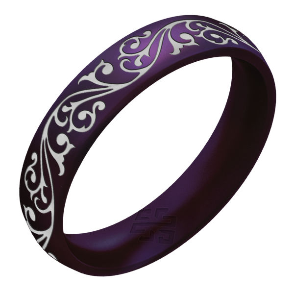 Filigree Silicone Ring, Engraved with Silver Inlay - Arc 4mm