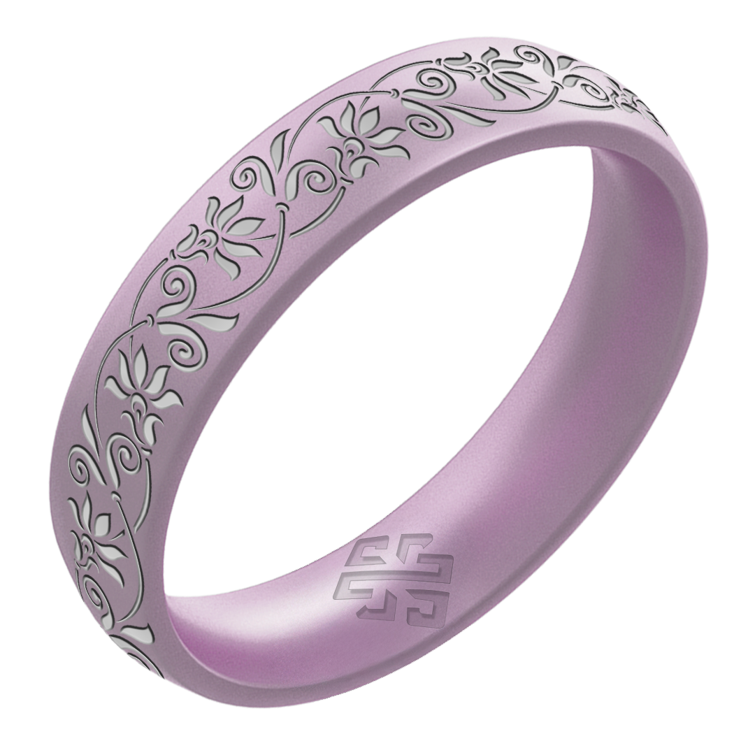 Floral Silicone Ring, Engraved with Silver Inlay - Arc 4mm