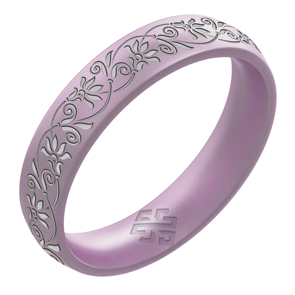 Floral Silicone Ring, Engraved with Silver Inlay - Arc 4mm
