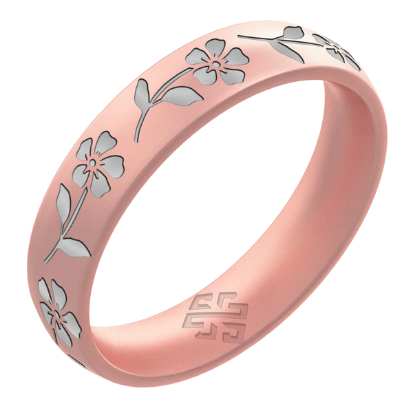 Silver Primrose Silicone Ring, February Birth Flower on Arc 4mm