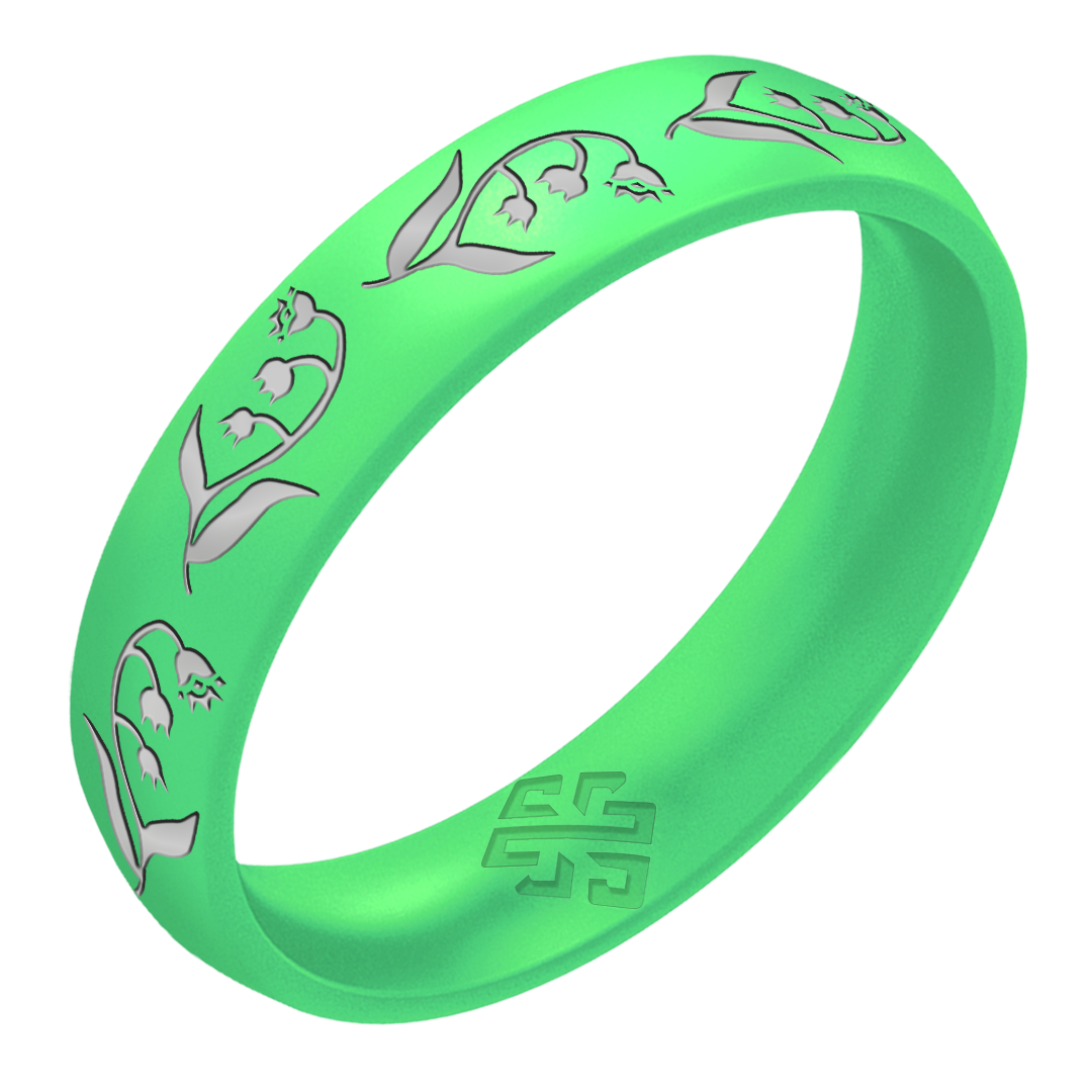 Silver Lily of the Valley Silicone Ring, May Birth Flower on Arc 4mm