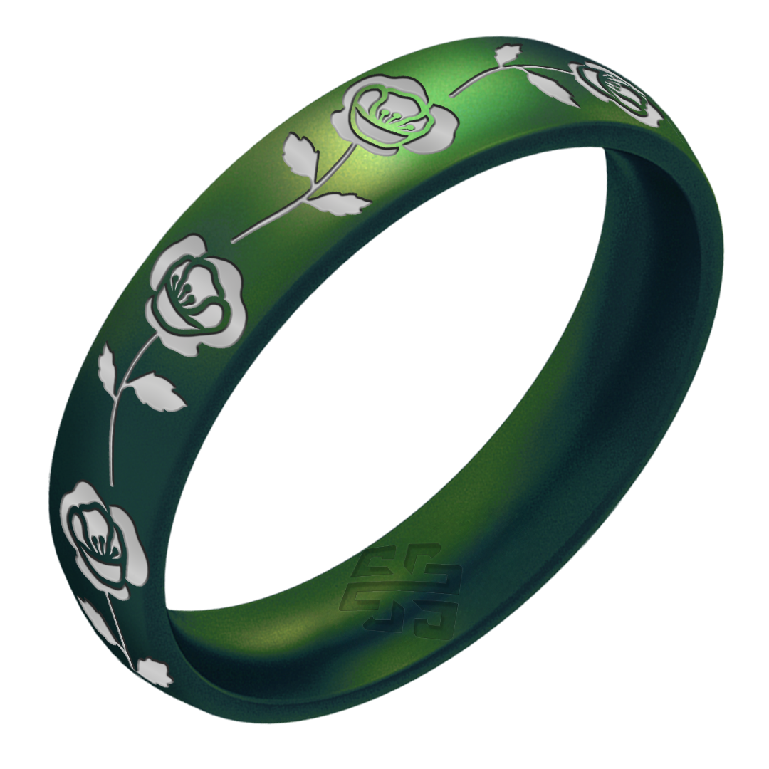 Silver Poppy Silicone Ring, August Birth Flower on Arc 4mm