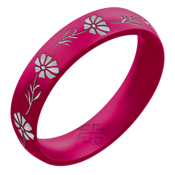 Silver Cosmos Silicone Ring, October Birth Flower on Arc 4mm