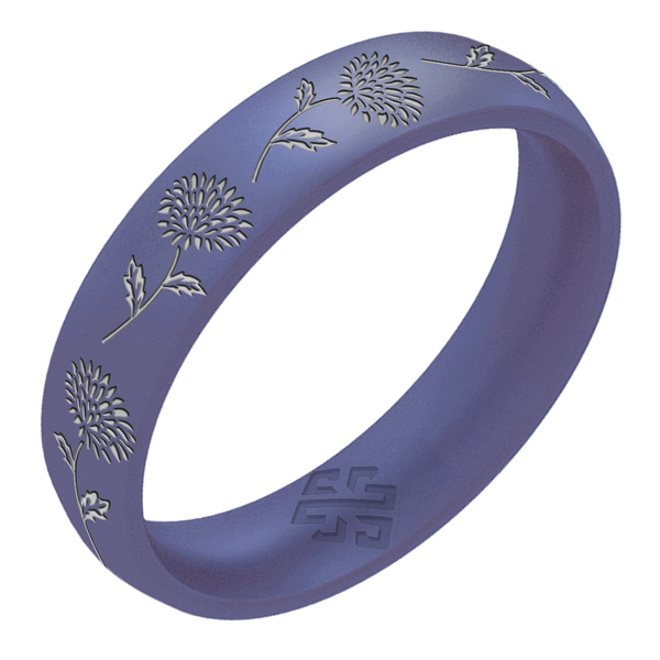 Silver Chrysanthemum Silicone Ring, November Birth Flower on Arc 4mm
