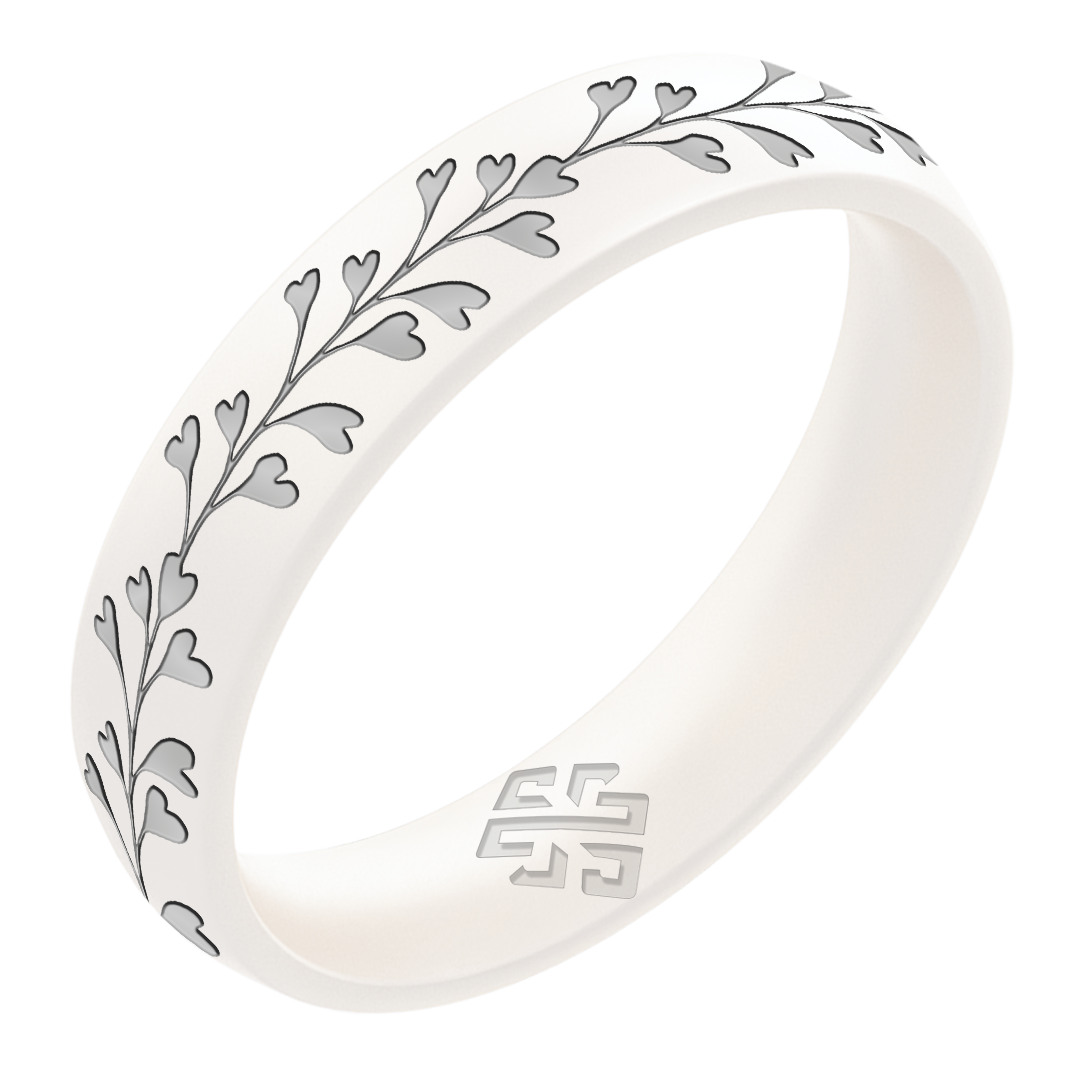 Heart Vine Silicone Ring, Engraved with Silver Inlay - Arc 4mm