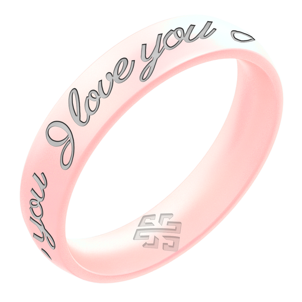 I Love You Silicone Ring, Engraved with Silver Inlay - Arc 4mm