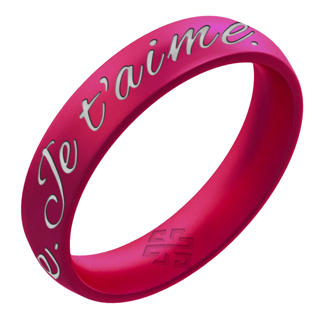 Je t'aime Silicone Ring, Engraved with Silver Inlay - Arc 4mm