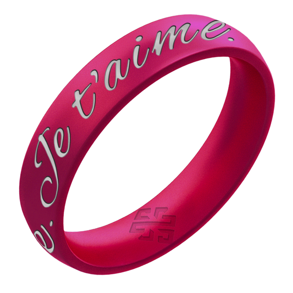 Je t'aime Silicone Ring, Engraved with Silver Inlay - Arc 4mm