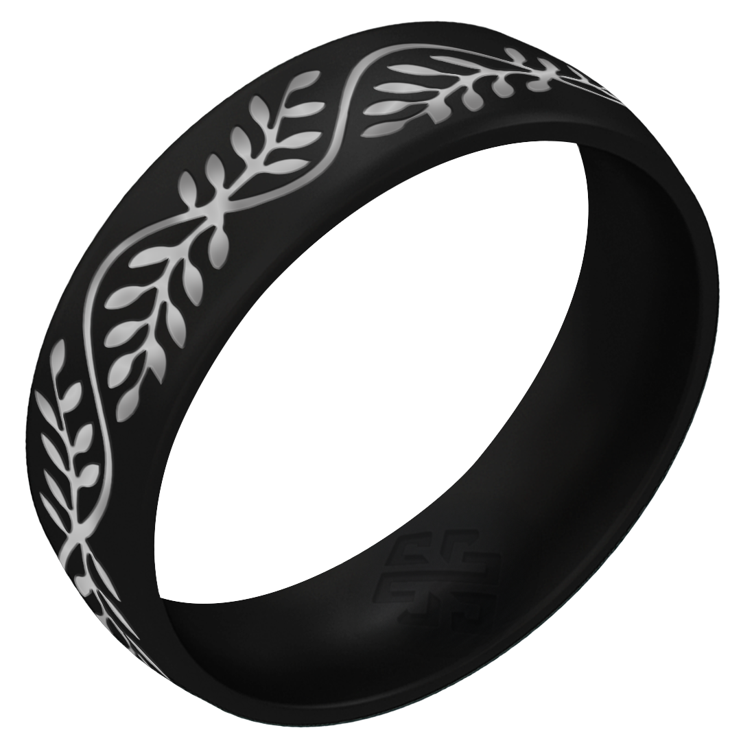 Laurel Silicone Ring, Engraved with Silver Inlay - Arc 6mm