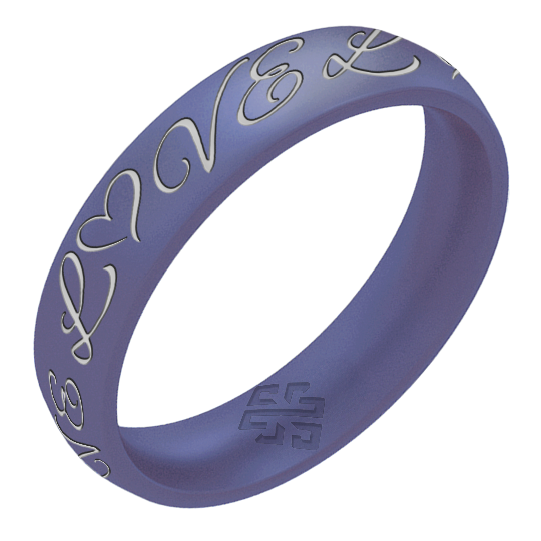 LOVE Silicone Ring, Engraved with Silver Inlay - Arc 4mm
