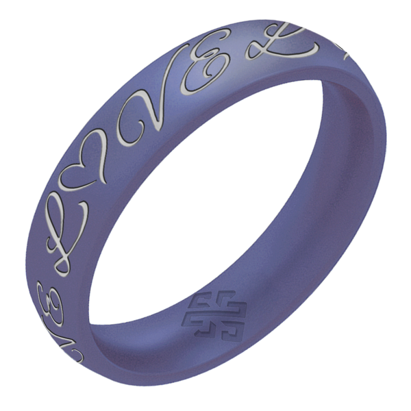 LOVE Silicone Ring, Engraved with Silver Inlay - Arc 4mm