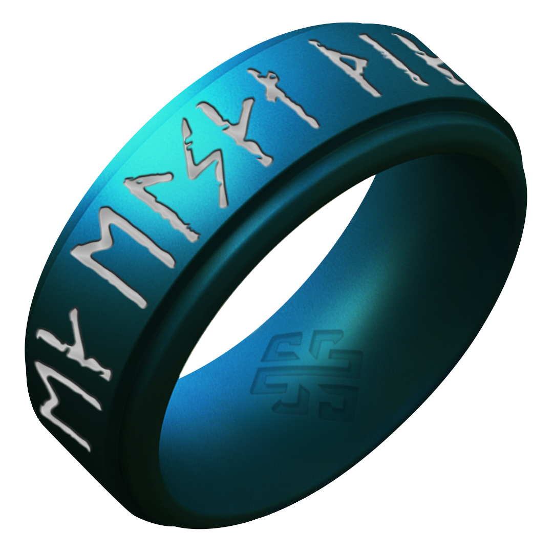 I Love You Viking Ring - Rune Engraved on Rise Ring with Silver Inlay