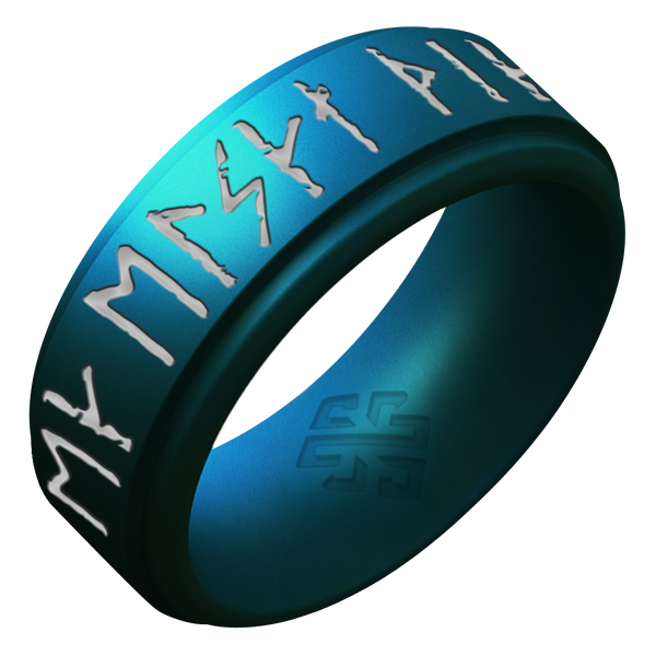 I Love You Viking Ring - Rune Engraved on Rise Ring with Silver Inlay