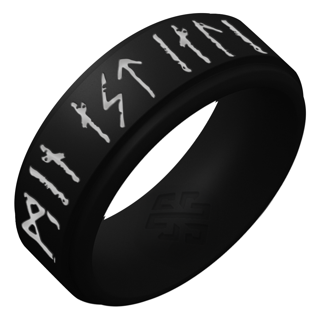 My Love Forever Viking Ring - Rune Engraved on Rise Ring with Silver Inlay