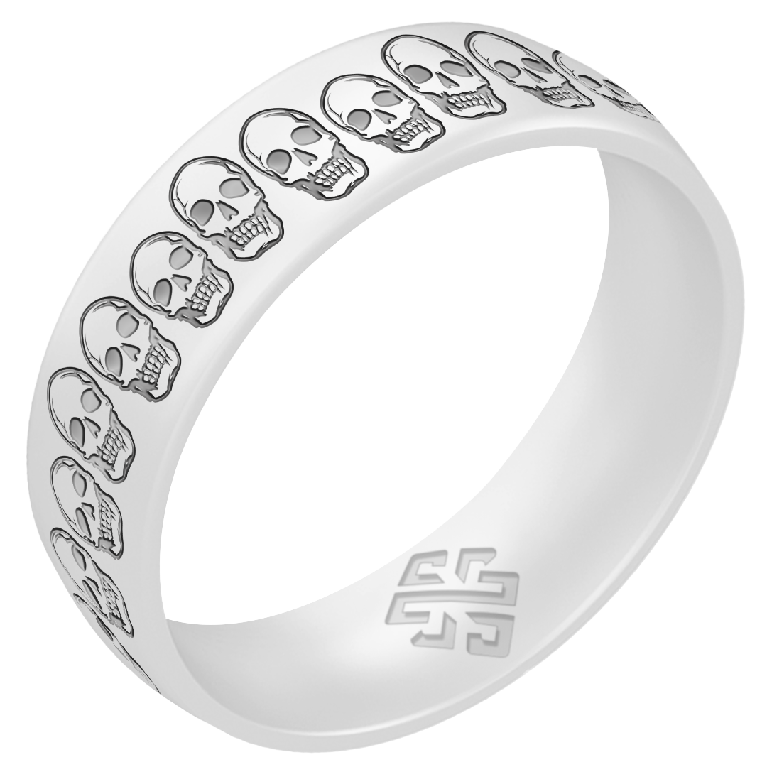 Silver Skulls Silicone Ring on Arc 6mm