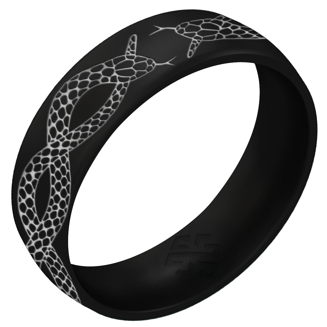 Silver Snake Silicone Ring, Arc 6mm Engraved