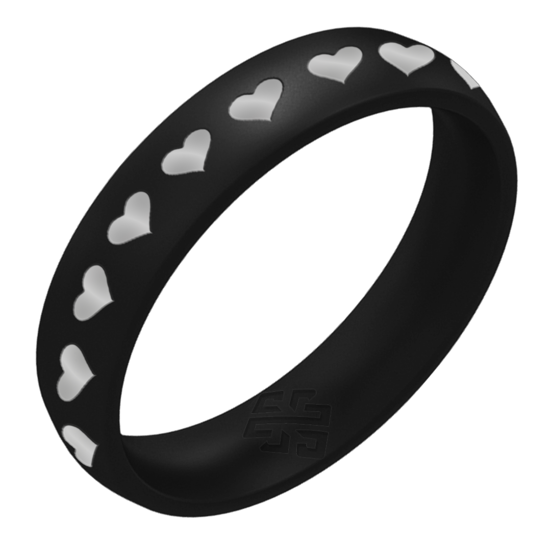 Hearts of Silver Silicone Ring, Engraved with Silver Inlay - Arc 4mm