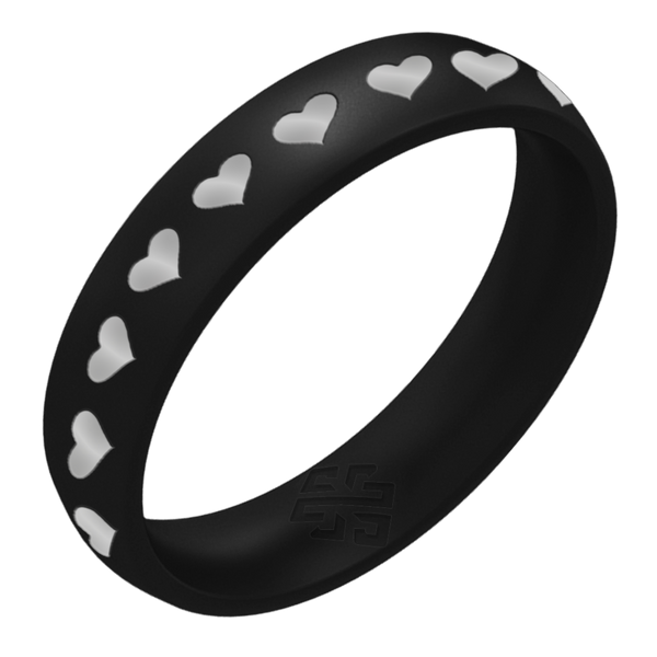 Hearts of Silver Silicone Ring, Engraved with Silver Inlay - Arc 4mm