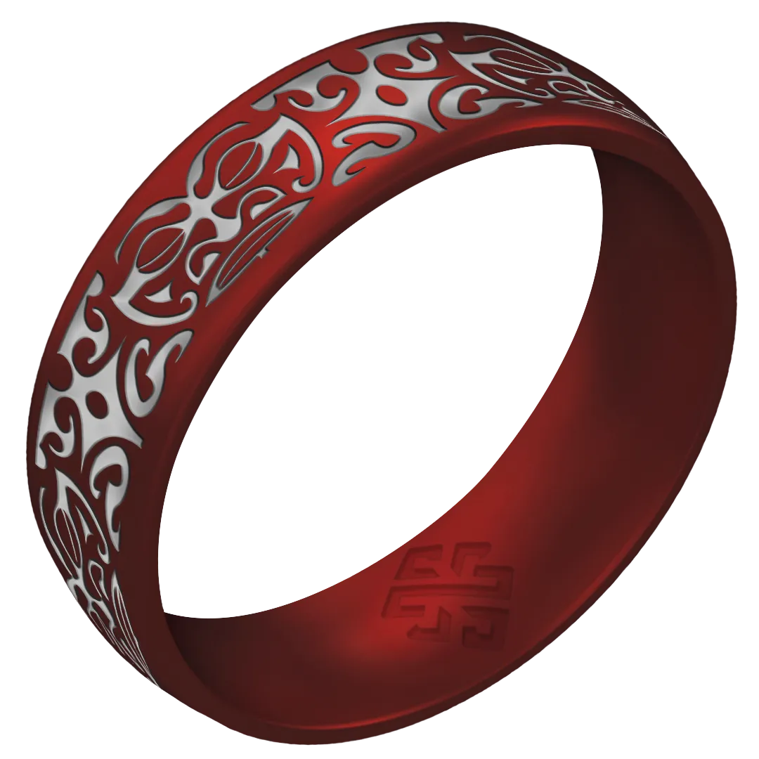 Silver Warrior of Wisdom Tiki God Silicone Ring on Arc 6mm