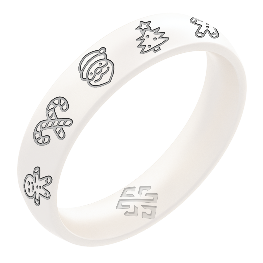 Silver Xmas Motifs Silicone Ring on Arc 4mm