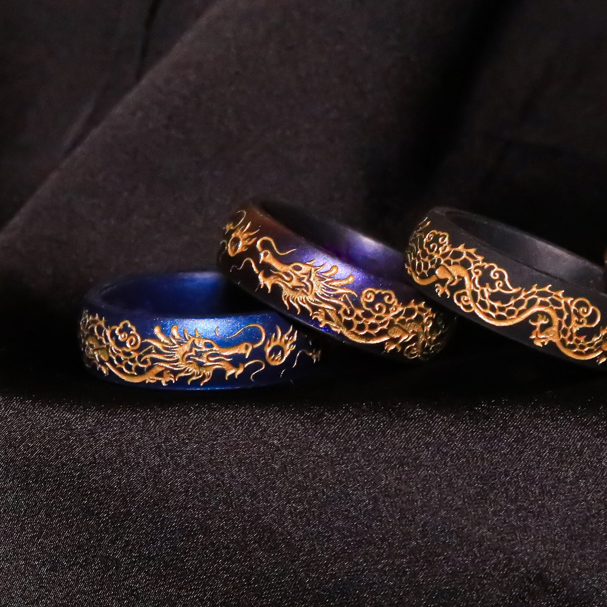 Dragon Silicone Ring, Engraved with Gold Inlay
