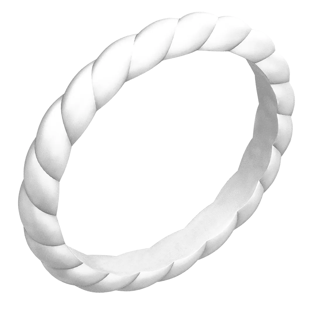 Pearl White Braided Silicone Ring - Stackable Thin Band