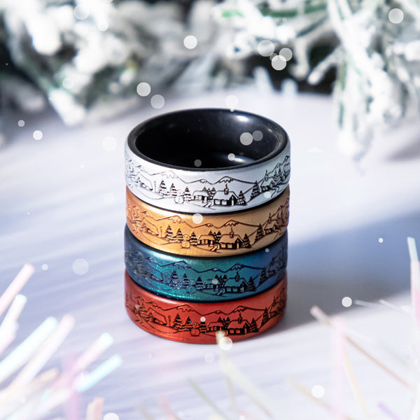 Magical Winter Village Silicone Ring - Engraved Dual Layer