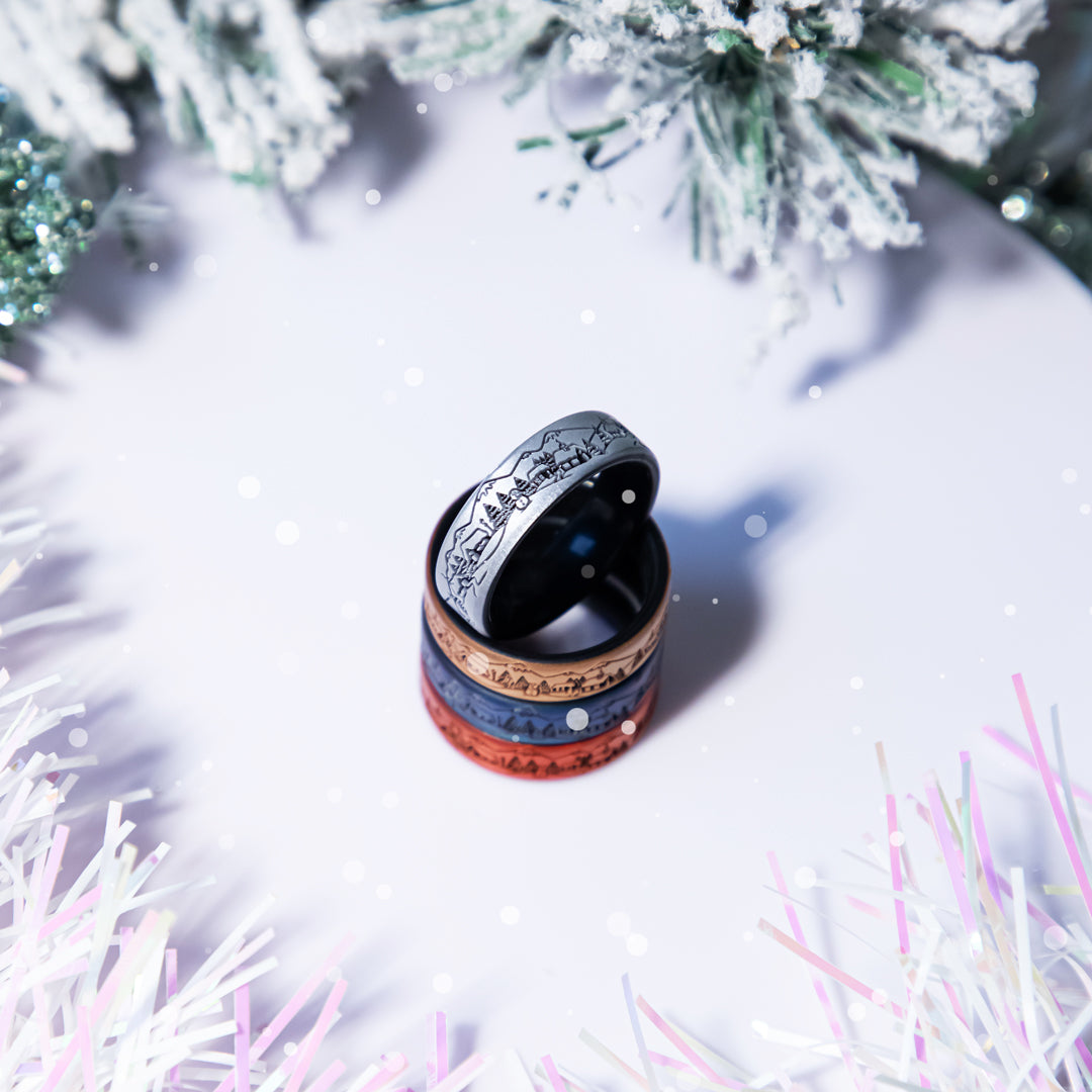Magical Winter Village Silicone Ring - Engraved Dual Layer